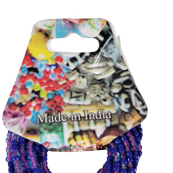 48" Long Purple Blue Seed Bead Necklace Boho Multistrand India Handmade  NEW - Picture 9 of 10